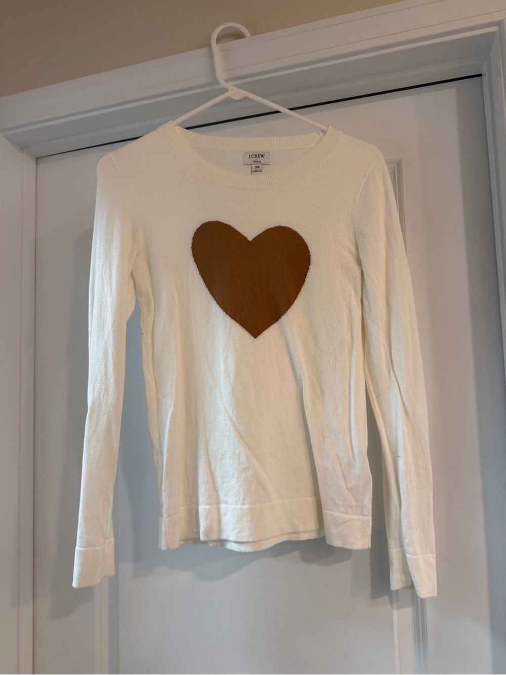 J. Crew White Long-Sleeve Light weight knit sweater  - Brown Heart